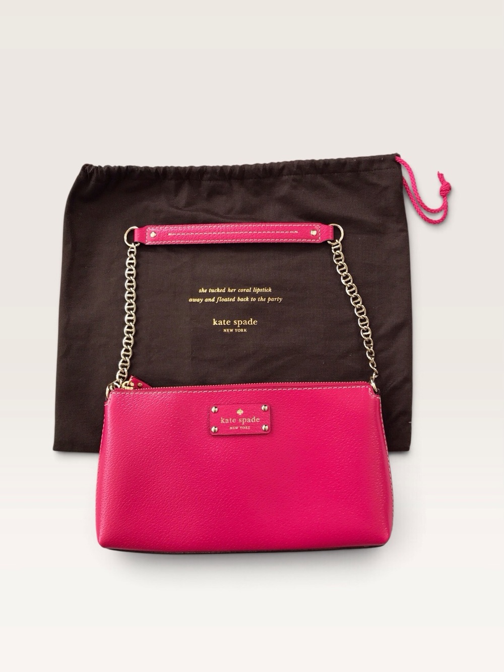 Kate Spade NWOT Leather Purse Magenta Pink Shoulder Clutch with Dust Bag